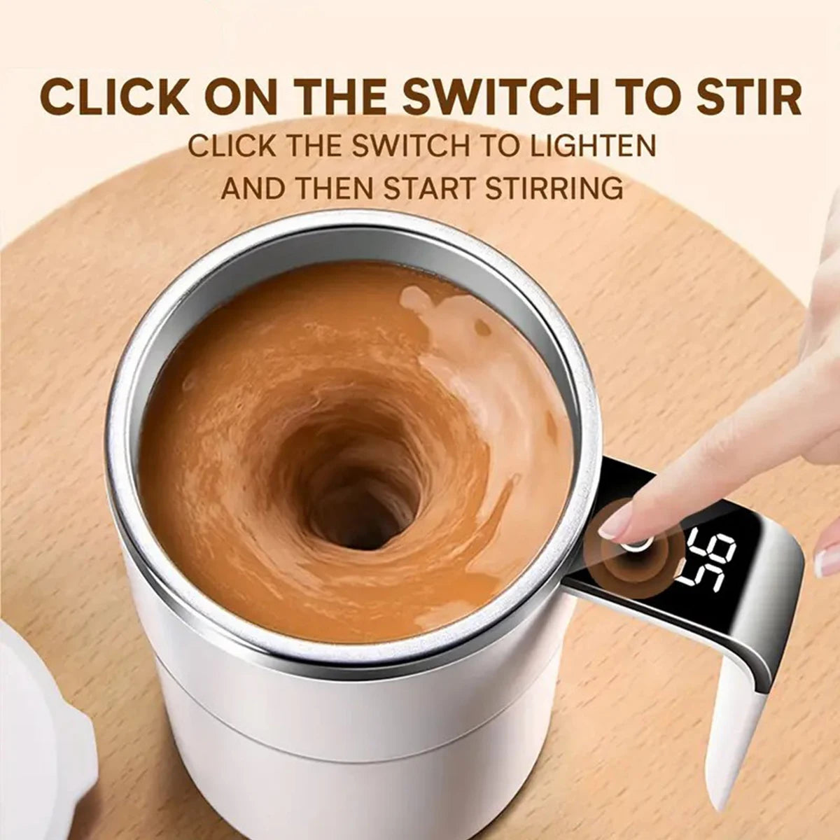 1pc 304 Stainless Steel Automatic Stirring Cup, Portable Coffee Mug with Temperature Display, USB Rechargeable, 200mAh Battery