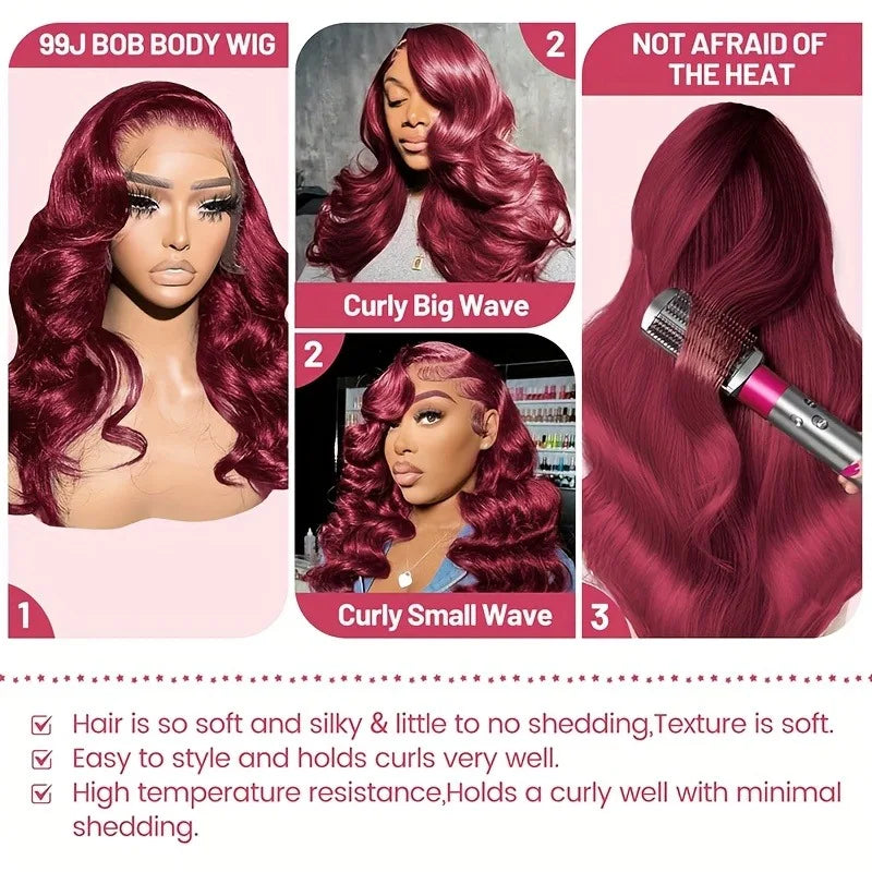 99j Burgundy Lace Front Wigs Human Hair Red Burgundy Wig 220% Density 13x6 Body Wave Lace Front Wigs Human Hair for Women