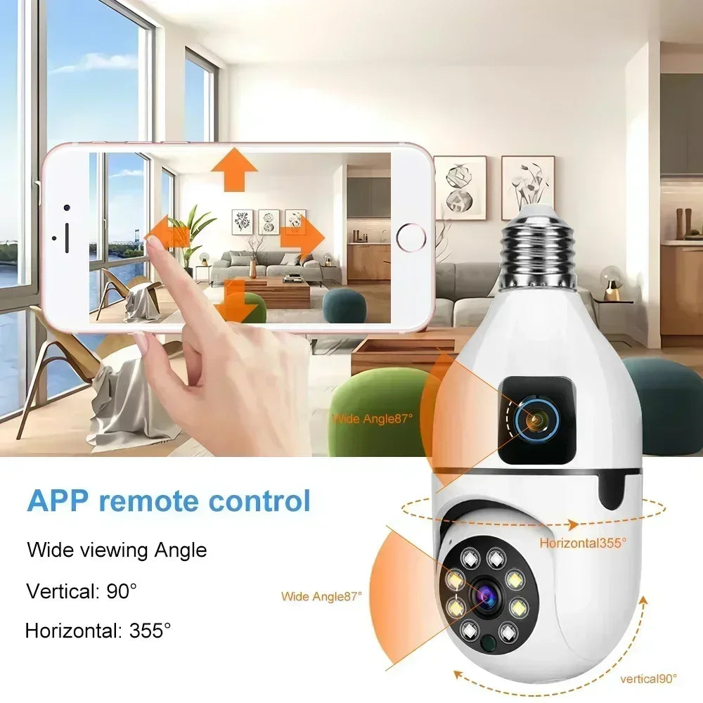 4K 8MP E27 Bulb WIFI Camera Dual Lens Color Night Vision Human Tracking Wireless Two-way Audio Cameras Indoor Surveillance Cam