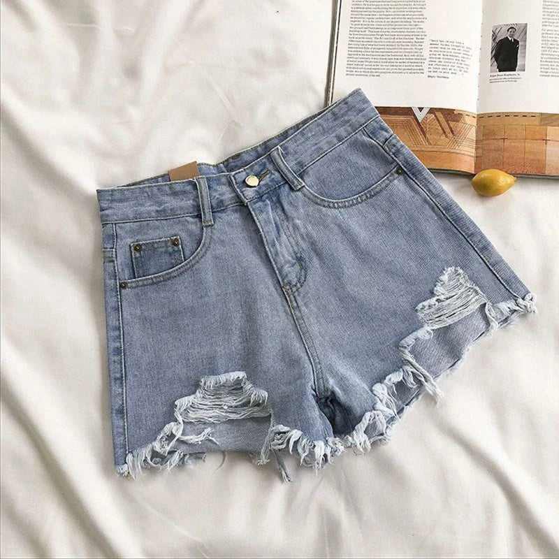 A-line Denim Hot Pants Women High Waist Solid Summer Wide Leg Short Jeans Female Street Outfit Clothes Casual Basic Pant