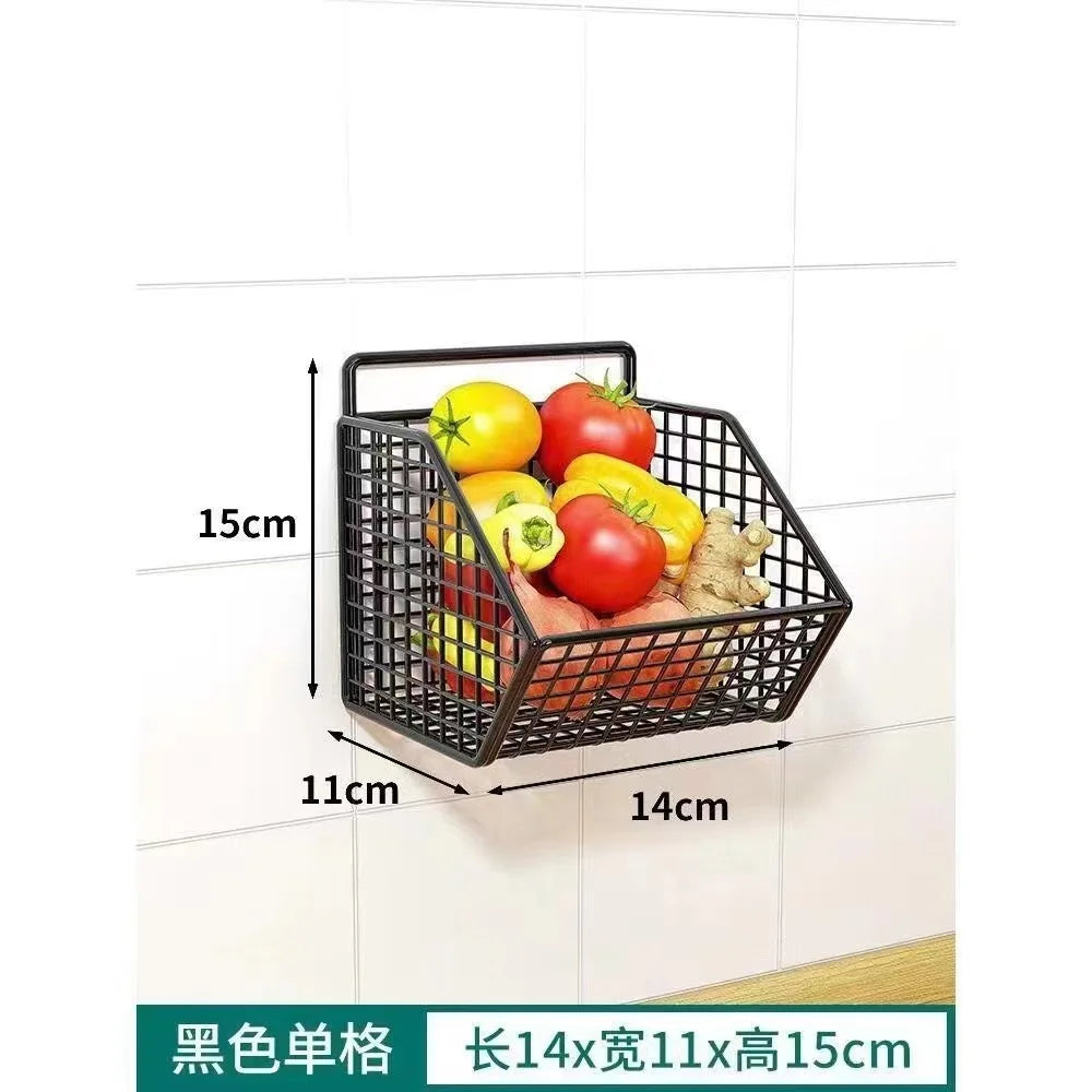 Wall-Mounted Green Onion Ginger Garlic Storage Rack Punch-Free Kitchen Multi-Functional Basket Organizer for Spices And Herbs