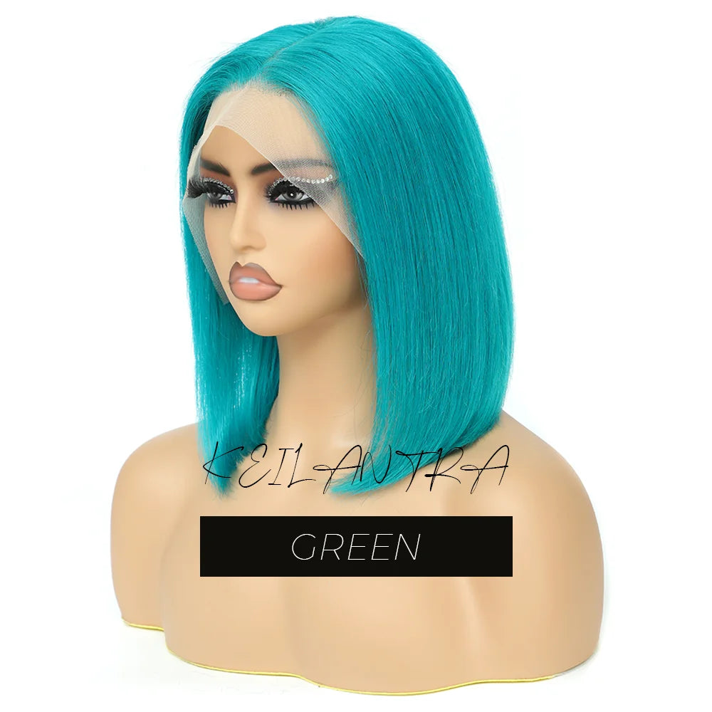 Lime Green Bob Lace Front Wigs Human Hair Wigs Green Wig Short Bob Wigs Straight 13X4 Colored Lace Frontal Wigs Rose Neon