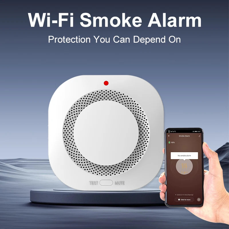 Tuya WiFi Smart Smoke Detector Alarm, High Sensitivity, APP Control for Home Security ﻿(without battery)