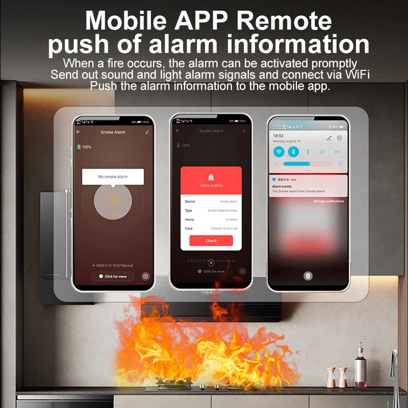 Tuya WiFi Smart Smoke Detector Alarm, High Sensitivity, APP Control for Home Security ﻿(without battery)