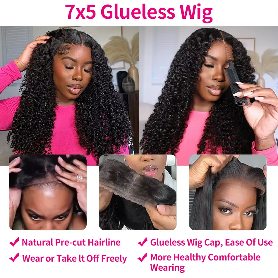 300 Density Water Wave Glueless Wig Human Hair Curly 13x6 HD Lace Frontal Wig Deep Wave 7x5 Glueless Wigs Human Hair For Women
