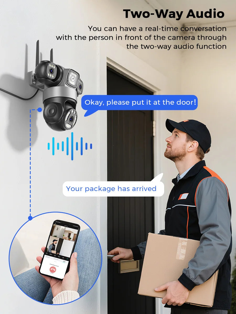ICsee Wireless PTZ IP Camera 8K 15MP 3-Lens 3-Screen 9MP 4K 2-Way Audio WiFi Outdoor CCTV Security Surveillance Cam