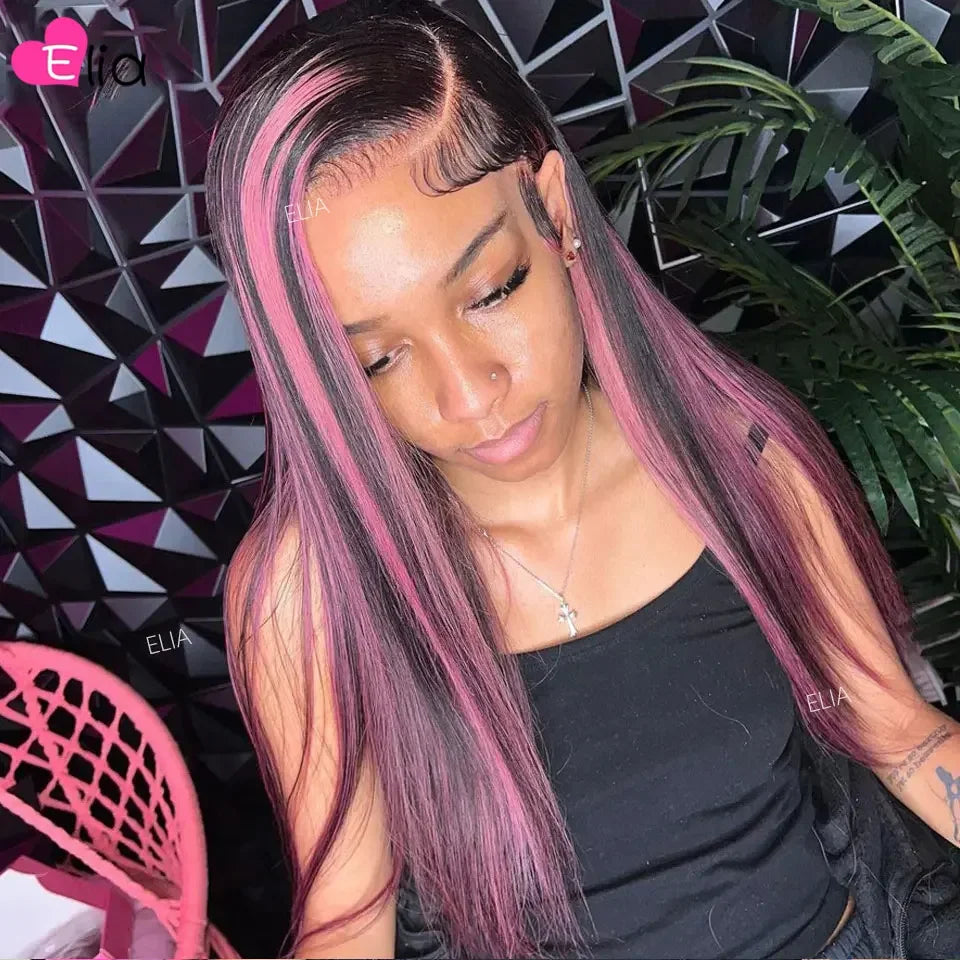 32 Inch Wigs 5x7 Transparent Lace 13x6 Lace Frontal Human Hair Wigs Highlight Pink Body Wave Human Hair Wig For Black Women