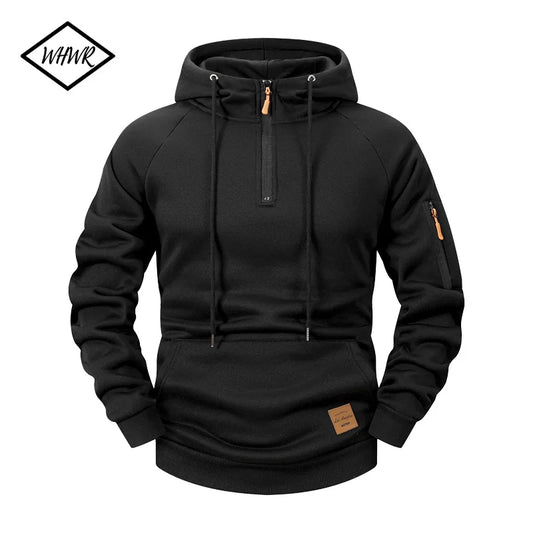 Autumn/Winter Men's Hoodie Fashion Casual Sports Hoodie Retro Harajuku Long Sleeve Zipper Multi Pocket Loose Street Wear