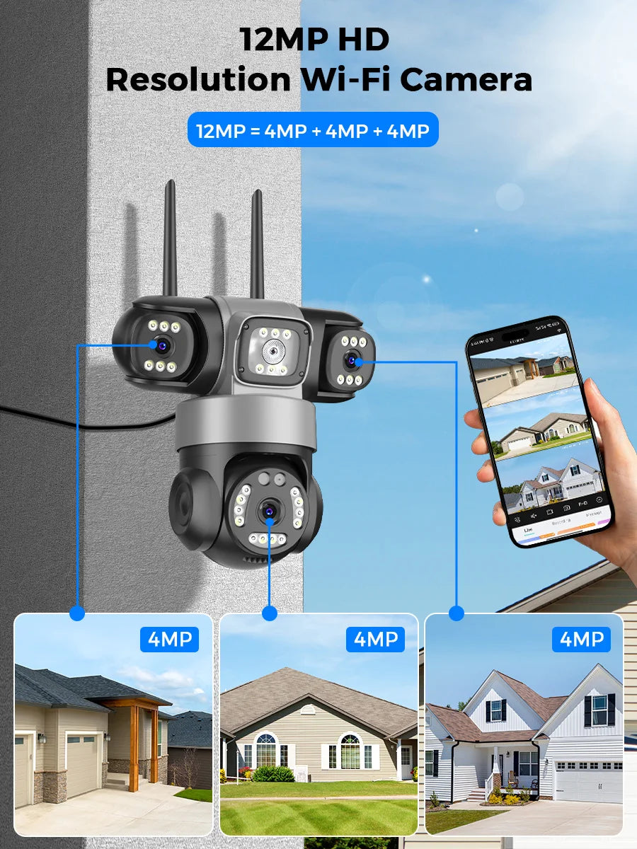 ICsee Wireless PTZ IP Camera 8K 15MP 3-Lens 3-Screen 9MP 4K 2-Way Audio WiFi Outdoor CCTV Security Surveillance Cam
