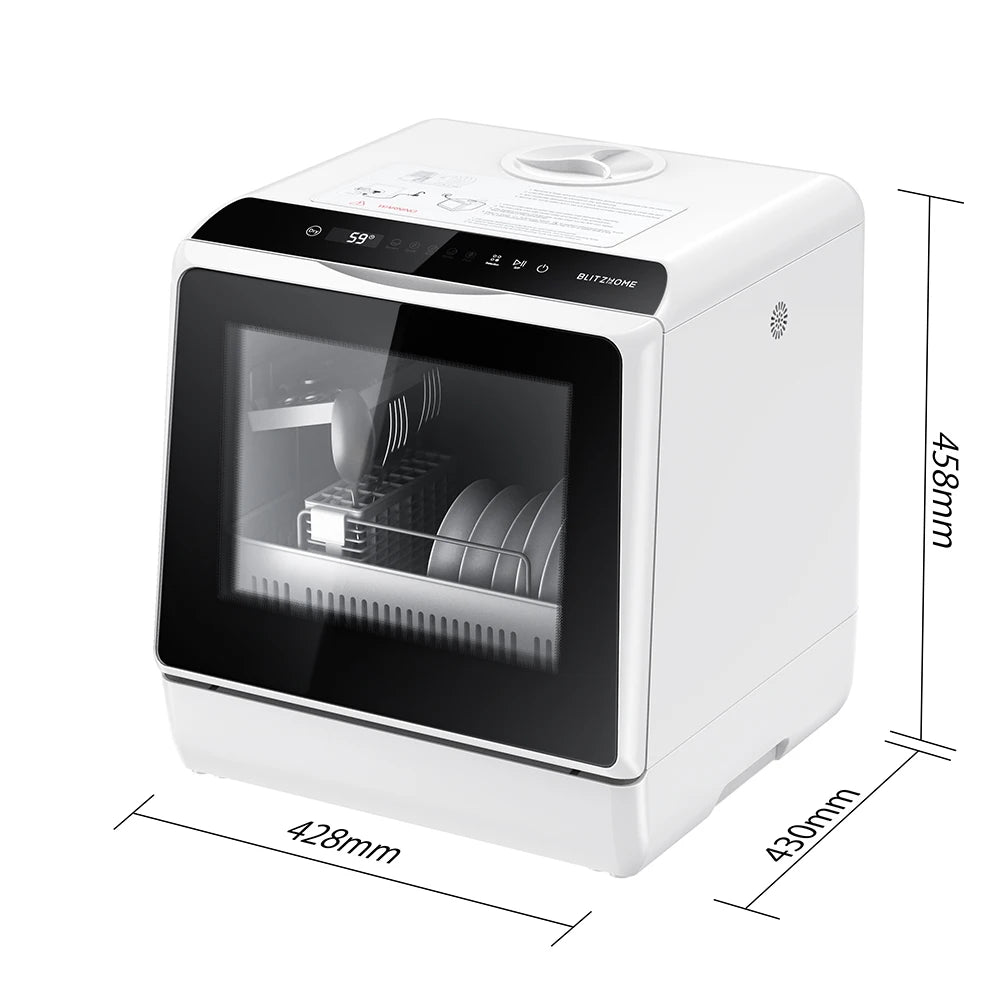 BlitzHome BH-CDW1 Smart Portable Countertop Dishwasher with APP Control 4-6 Sets Big Capacity Dual Water Inlet Modes Washers