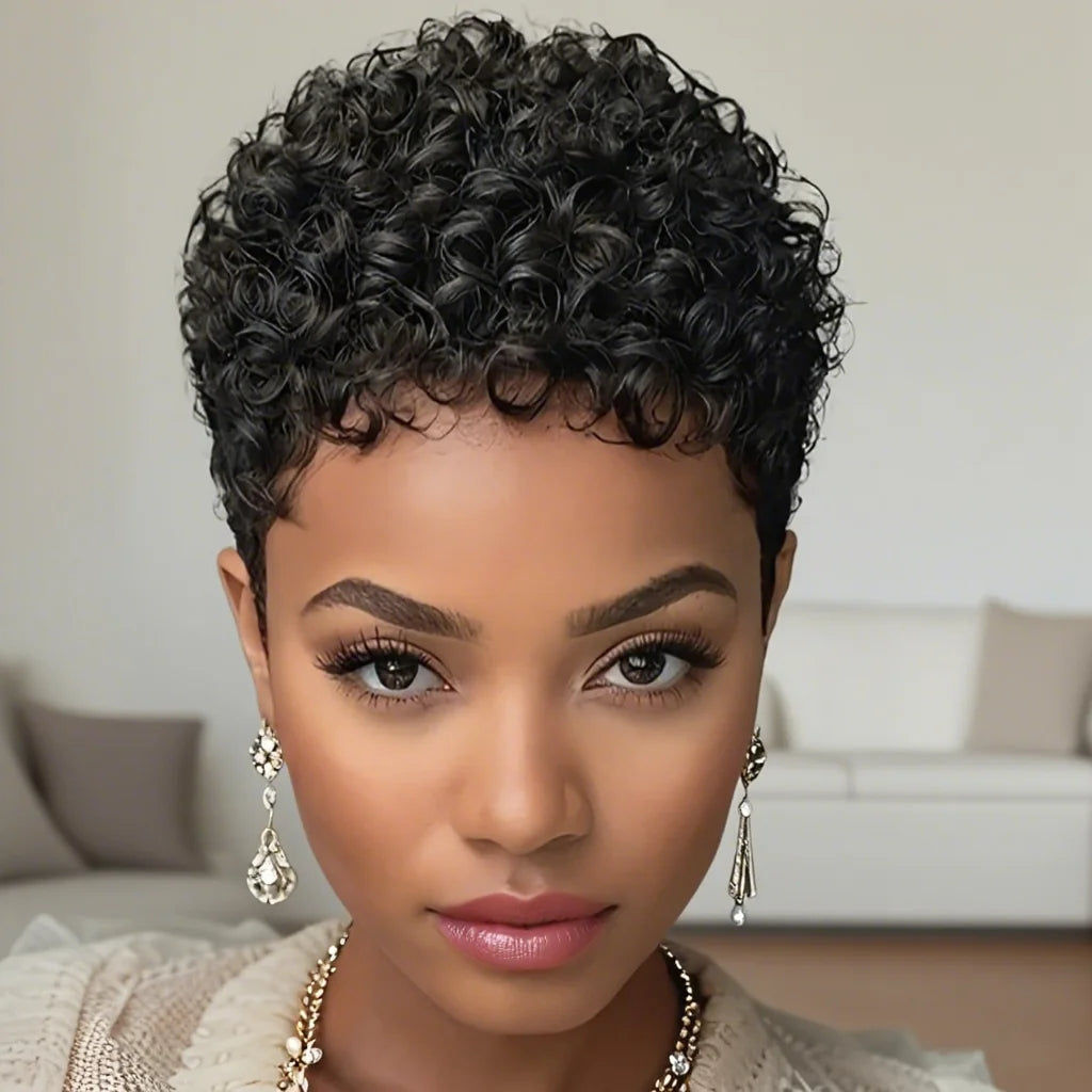 Short Afro Kinky Curly Wigs Human Hair Wig Pixie Cut Wi Short Wig Full Machine Made Wig For Women