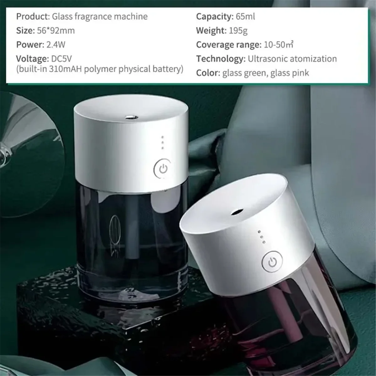 A42F  Car Air Freshener USB Rechargeable Essential Oil Diffuser Room Fragrance Diffuser Cool Mist Humidifier Scent Machine,A