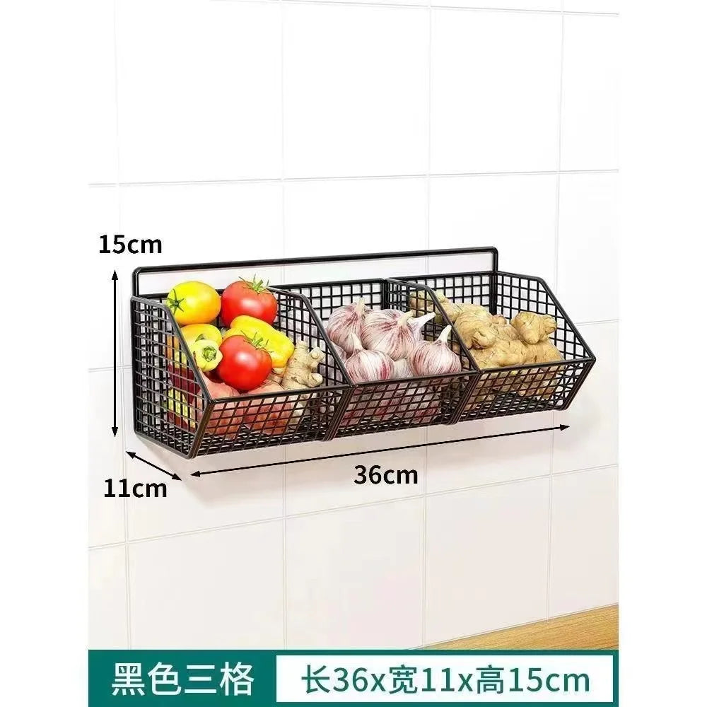 Wall-Mounted Green Onion Ginger Garlic Storage Rack Punch-Free Kitchen Multi-Functional Basket Organizer for Spices And Herbs