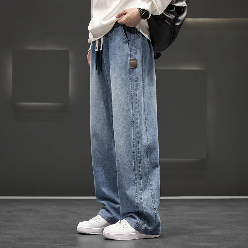 Autumn New Wide Leg Washing Jean Pants Men Trousers Neutral Solid Color Loose Casual Straight Outdoor Fashion Pants Big Size 8xl