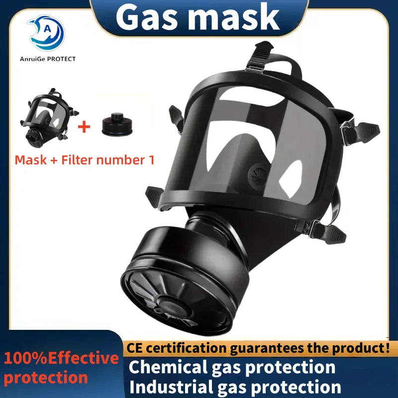 MF14 Full Gas Mask Reusable respirator -hypoallergenic plastic, self-priming filterzipper closure for industrial and scientific