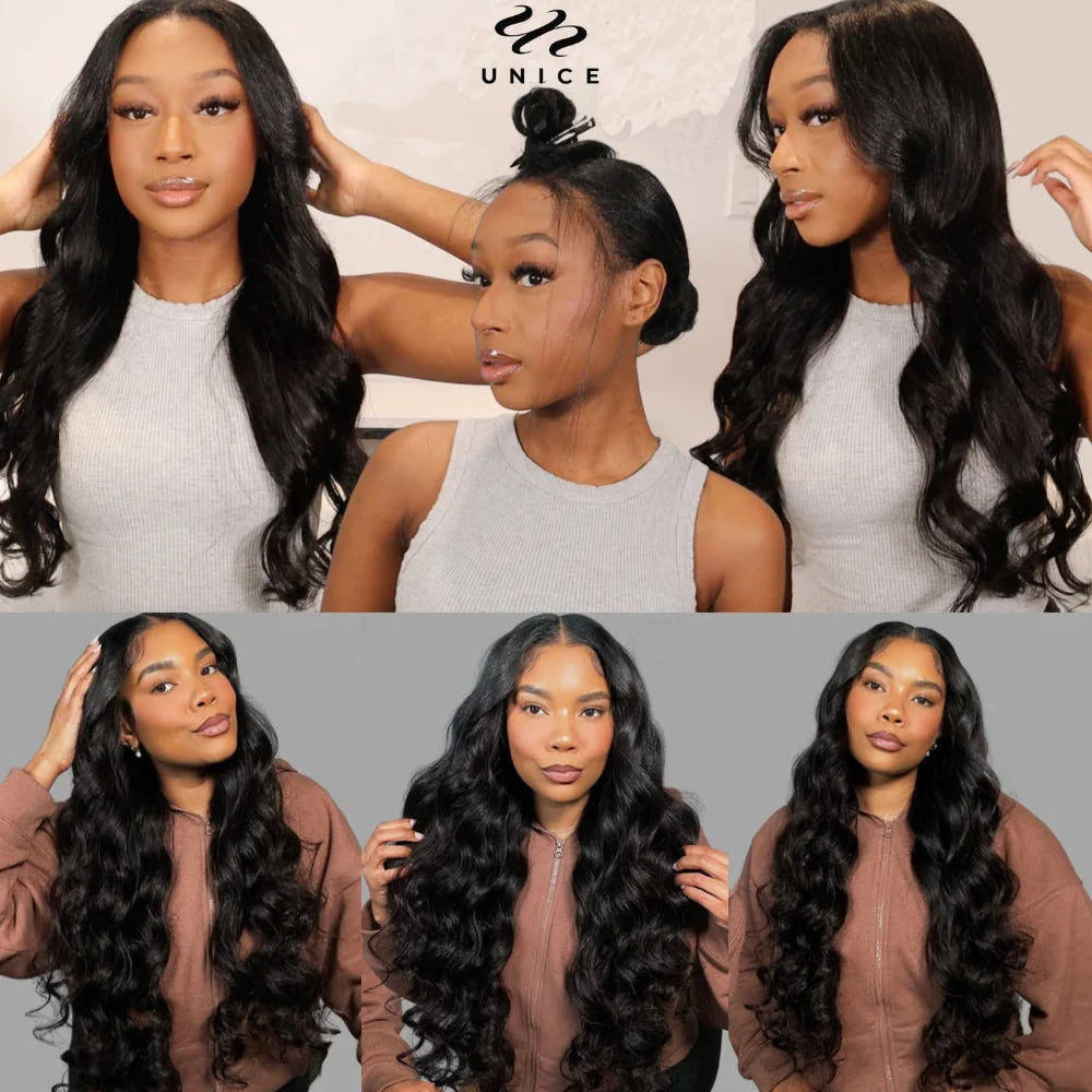 UNice Hair Upgraded Body Wave V Part Wig With Elastic Drawstring 100% Human Hair Upart Wig Minimal Leave Out
