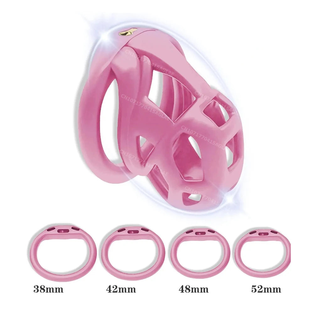 HESEKS Chastity Lock Cock Cage 3D Invisible Lock with 4 Arc Ring Testicle Chastity Belt BDSM Toy Hentai Bondage Fetish SexToys
