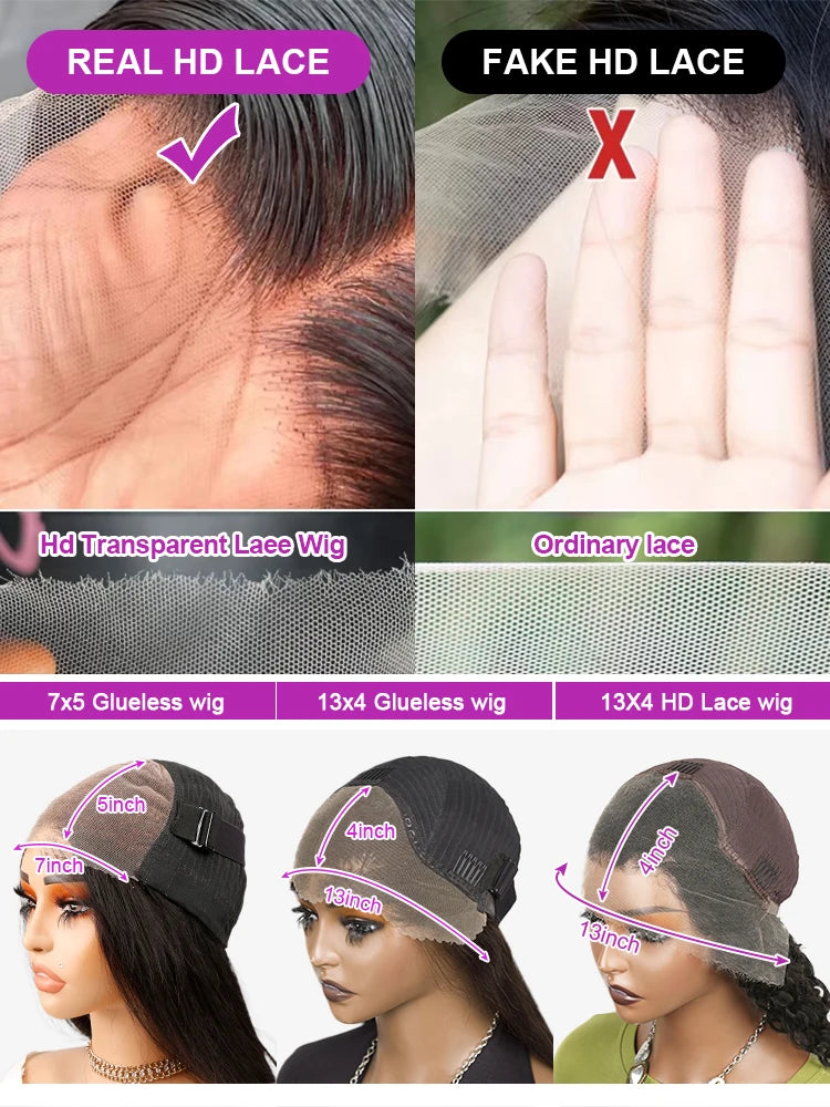 40 46 Inch Bone Straight Lace Front Wig 13x4 13x6 HD Lace Frontal Human Hair Brazilian 7x5 Hd Glueless Wigs Human Hair For Women