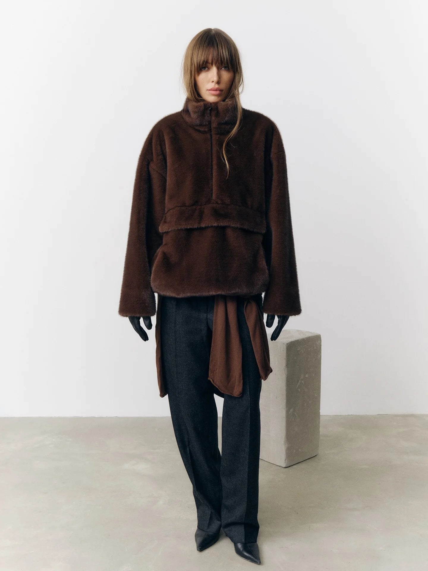 Designer Faux Fur Coat, New Winter Style, Warm Pullover Zipper Top Simple Stylish And Elegant