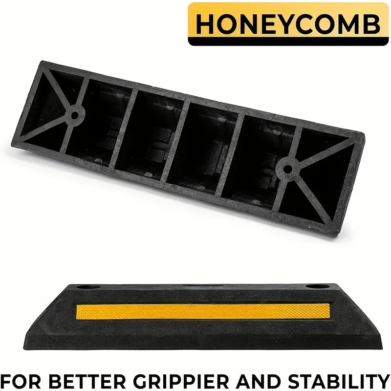 Car Wheel Stopper for Garage - Durable Rubber Parking Guide with Yellow Strips,Fits All Models, Parking Stopper for Garage