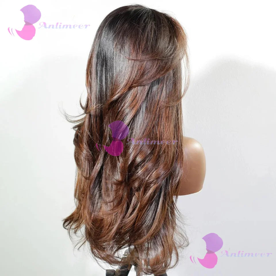 Highlight Brown Balayaga Human Hair Natural Wavy 13x4 Silk Top Lace Front Wigs Bleached Knots Glueless Full/360 Lace Front Wigs