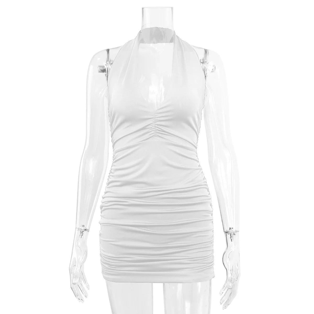 Sexy Deep V Evening Party Sleeveless Backlss Dress  Summer Short White Halter  Dresses Women Tight Club Mini Dress Clubwear