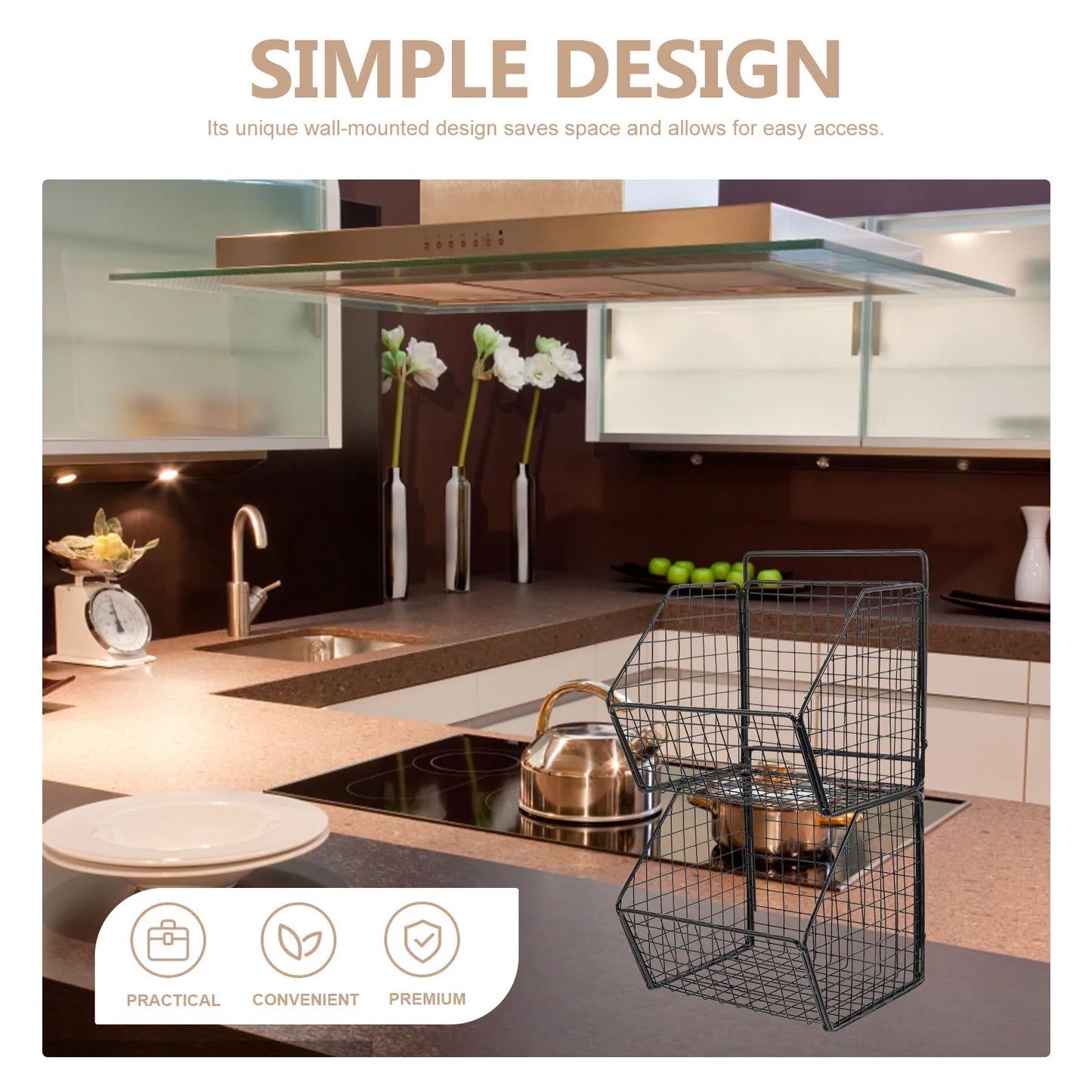 Wall Mounted Double Layer Kitchen Storage Metal Carbon Steel Vegetable ganizer Baskets For Mount Storage Holders Racks Wall