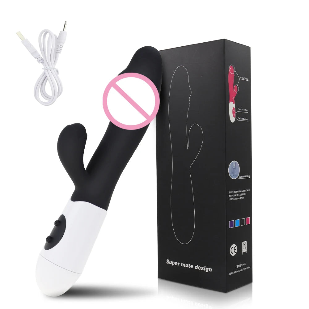 Rabbit Dildo Vibrator Dual Vibration Women's G-Spot Vaginal Clitoral Stimulation Massager for Adult Female Masturbation Sex Toy