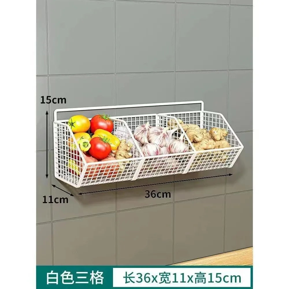 Wall-Mounted Green Onion Ginger Garlic Storage Rack Punch-Free Kitchen Multi-Functional Basket Organizer for Spices And Herbs
