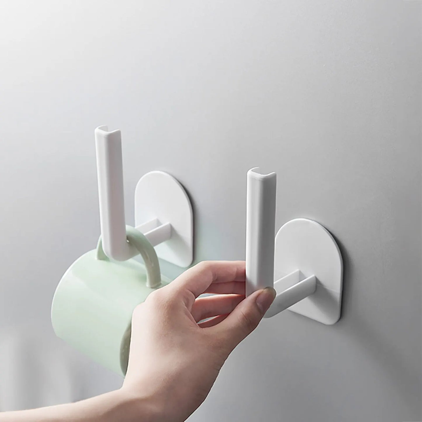 2PCS White Kitchen Hole Free Hook Traceless Storage Rack Shelf Shelves Pot Cover Cup Rack Kitchen Storage Holder