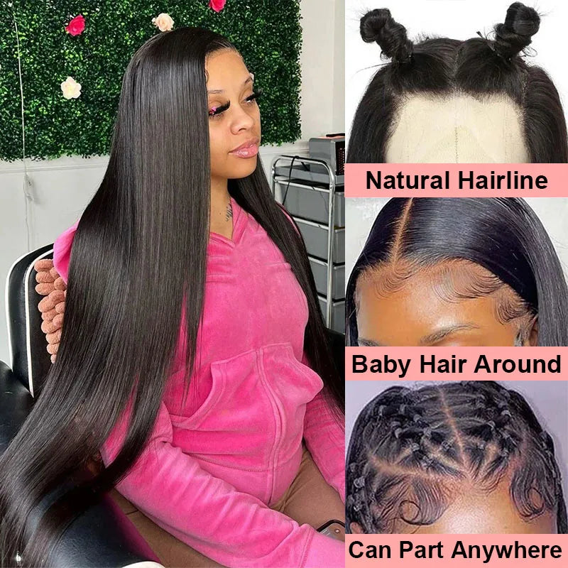 30 Inch 13x6 Lace Frontal Human Hair Bone Straight Wigs 180 Density Pre Plucked Brazilian 360 Lace Front Wig Remy Hair For Women