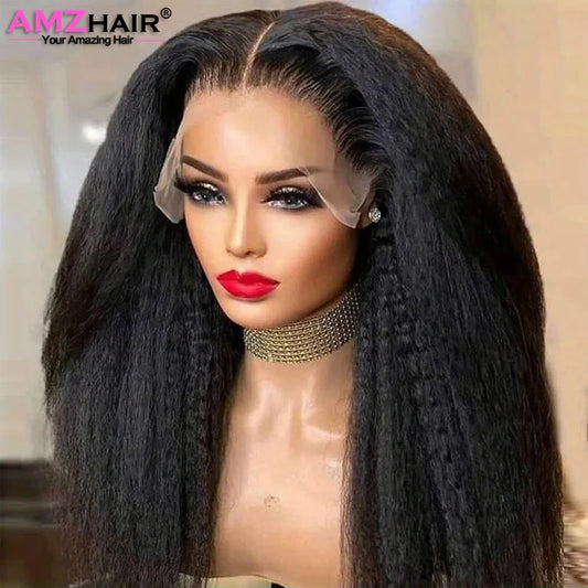 Kinky Straight 13X4 Lace Front Wigs Human Hair For Women Natural Colored Human Hair Wigs Yaki Straight 13X4 Lace Frontal Wigs