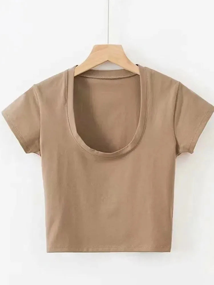 Summer Slim Sports Vest Sexy Women Short Sleeve U-Neck Gray Tee Tank Tops Female Solid Black/White Korean Crop Tops Y2k