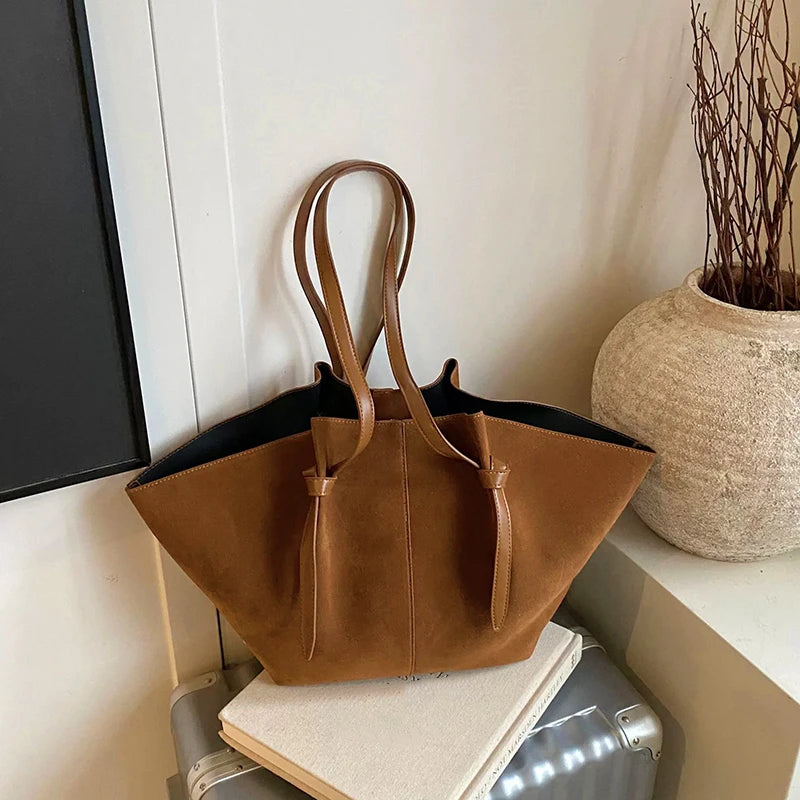 Light Luxury Brand Designer Wing Bag Frosted Suede Tote Bag Solid Color Versatile Large Capacity Women Storage Underarm Bags