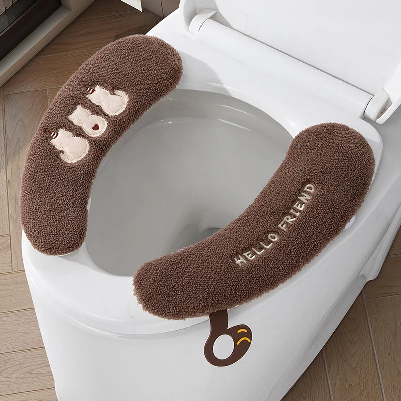 Winter Thickened Plush Toilet Seat Pad Household Universal Style Adhesive Fixed Warm Toilet Seat Cover