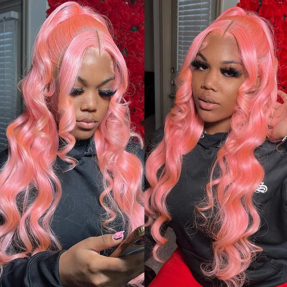 13x6 Pink HD Lace Front Wigs 100% Human Hair Body Wave Lace Frontal Wig For Women 13x4 Transparent Pre Plucked Colored Pink Wig