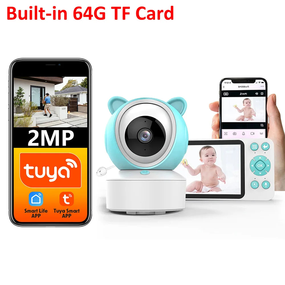 Tuya Smart Video Baby Monitor HD 5" IPS Display No Red Night Exposure Night Vision WiFi 1080P Infant Camera with 64G TF Card