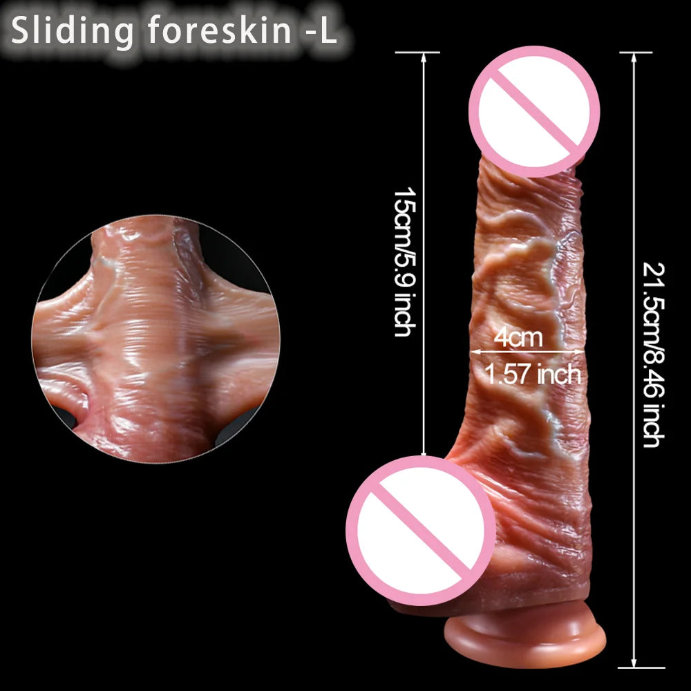 2 in1 Super Realistic Dildo Penis Sliding Foreskin+Ejaculating Big Dick Penetration Anal Female Masturbation Sexy Adult Sex toys