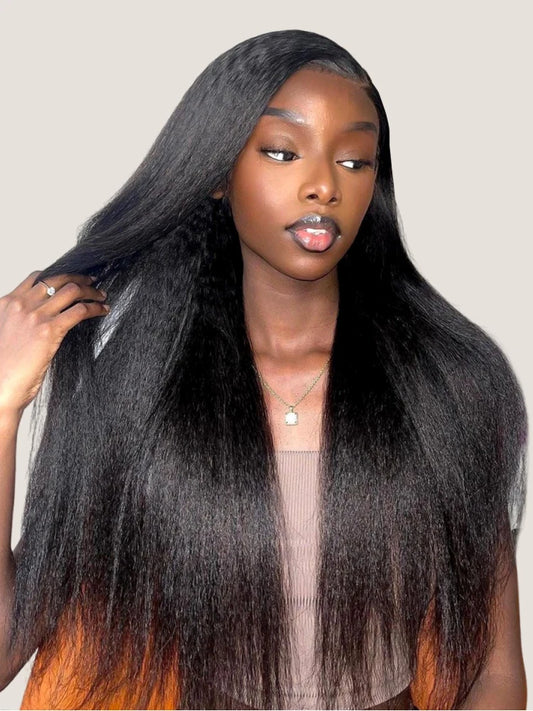 Kinky Straight V Part Wigs Human Hair For Sale No Leave Out No Glue Brazilian Yaki Straight V Part Wigs For Women Virgin Hair