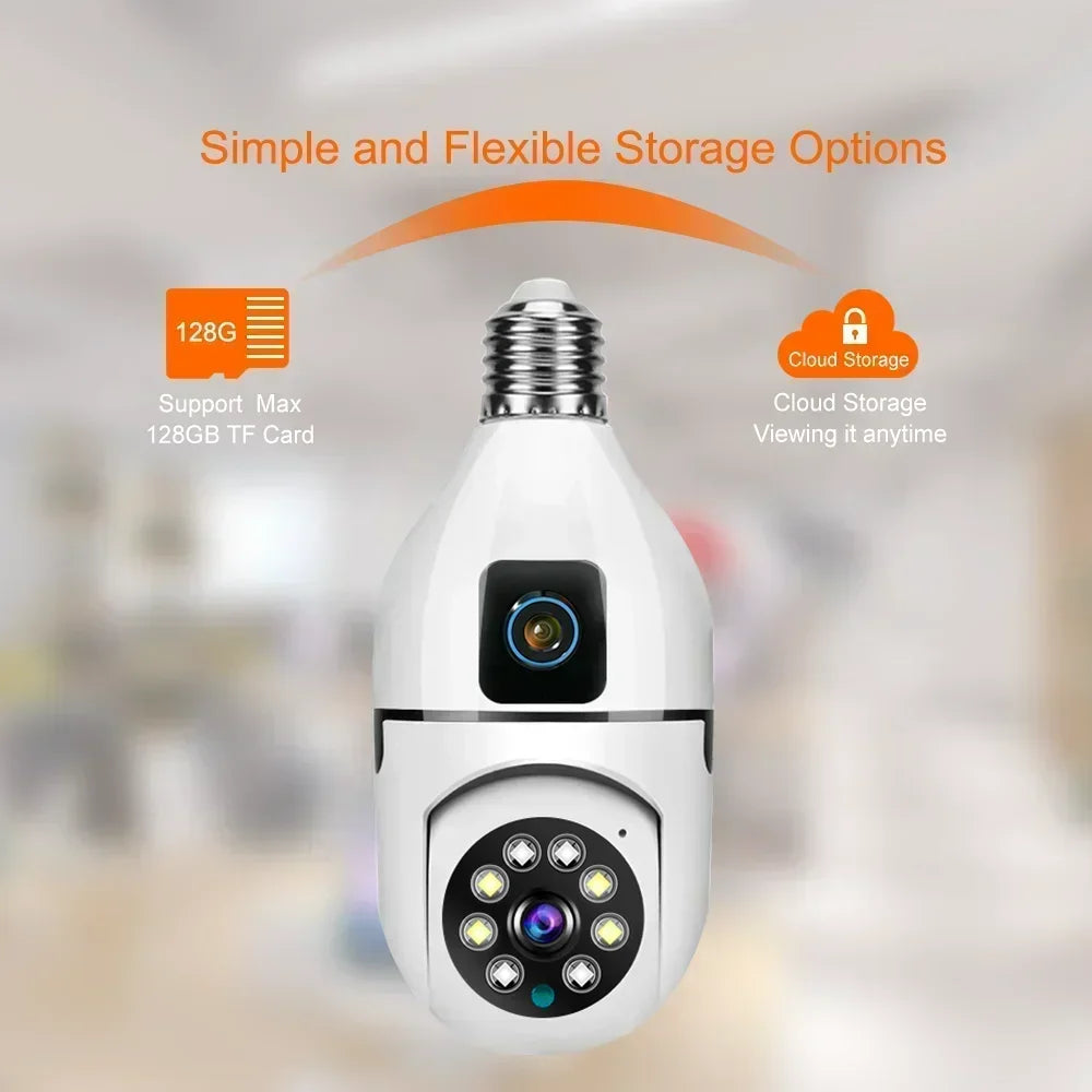 4K 8MP E27 Bulb WIFI Camera Dual Lens Color Night Vision Human Tracking Wireless Two-way Audio Cameras Indoor Surveillance Cam