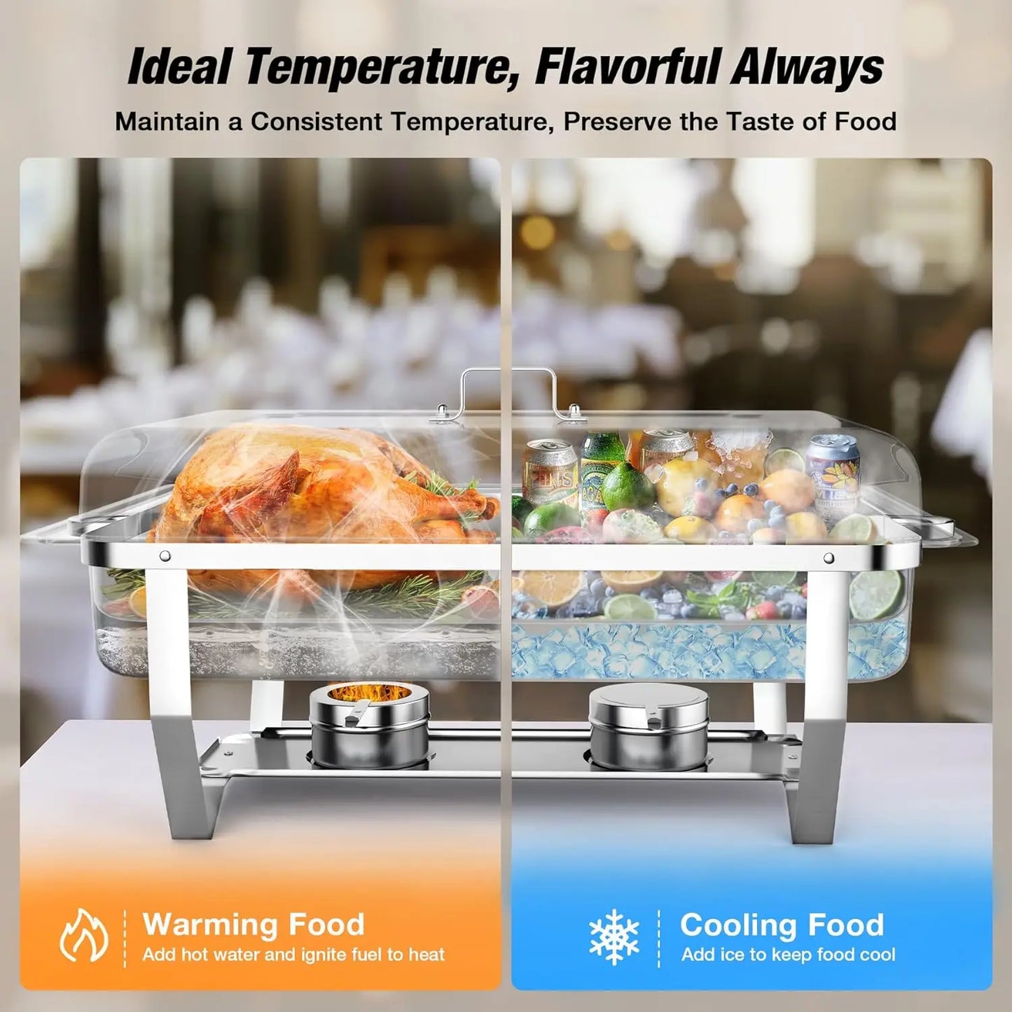 2/4/6 Pack 8QTChafing Dish Buffet Set Stainless Steel Food Warmer Kit with Lids Holders for Restaurant Catering Parties Weddings