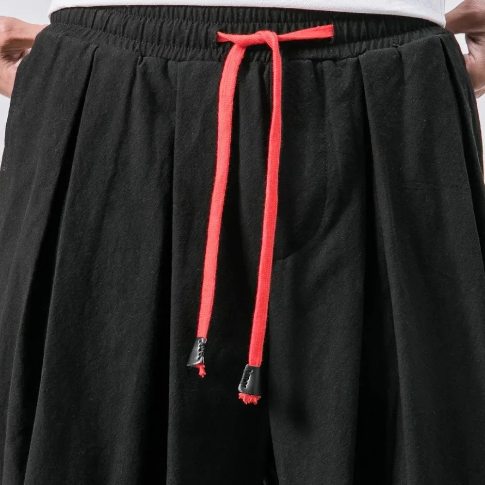 New Trendy Men Harem Pants Loose Oversized Style Cotton and Linen High Quality Jogger Sweatpants Casual Male Trousers