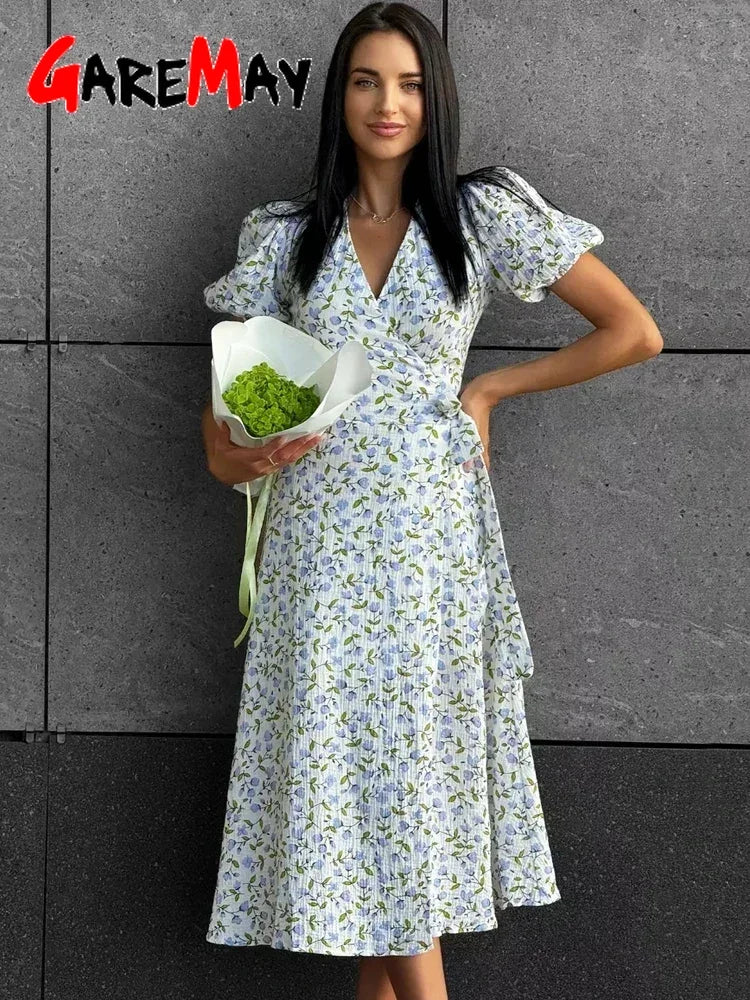 Summer Women's Light Long Dress 100% Cotton A-line Midi Dresses Muslin with Side Slits Flowers Elegant Beige Dress for Women