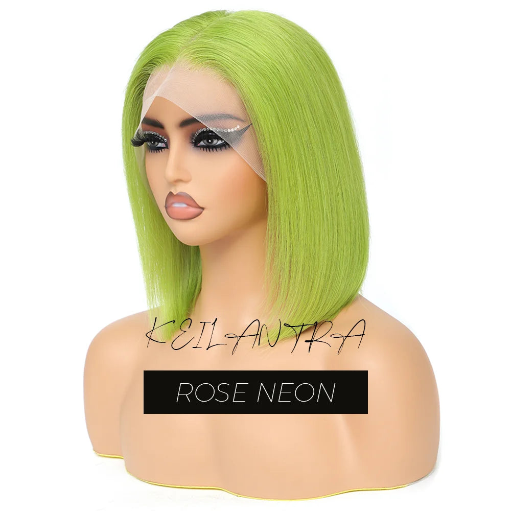 Lime Green Bob Lace Front Wigs Human Hair Wigs Green Wig Short Bob Wigs Straight 13X4 Colored Lace Frontal Wigs Rose Neon