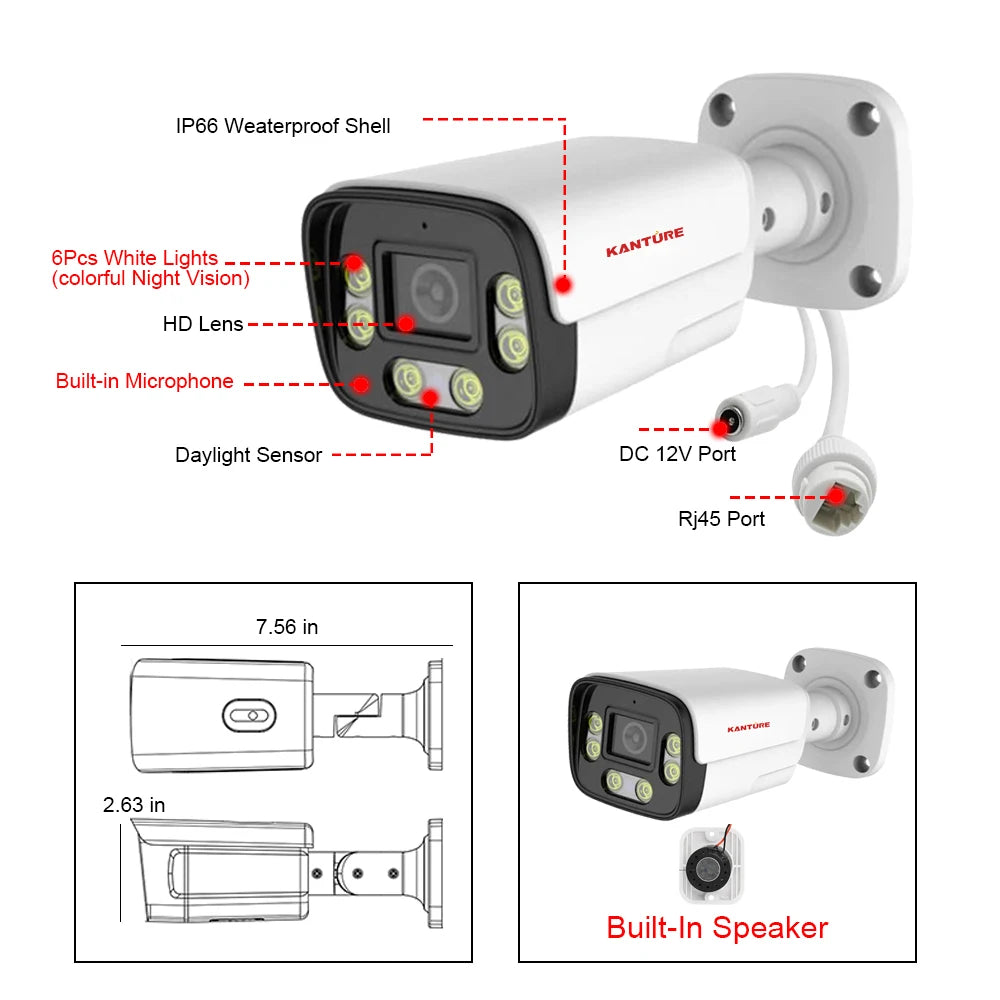 KANTURE 16CH 4K Ai Human Detection 8MP Outdoor Security Camera System Two-Way Audio Color Night Vision Video Surveillance Kit