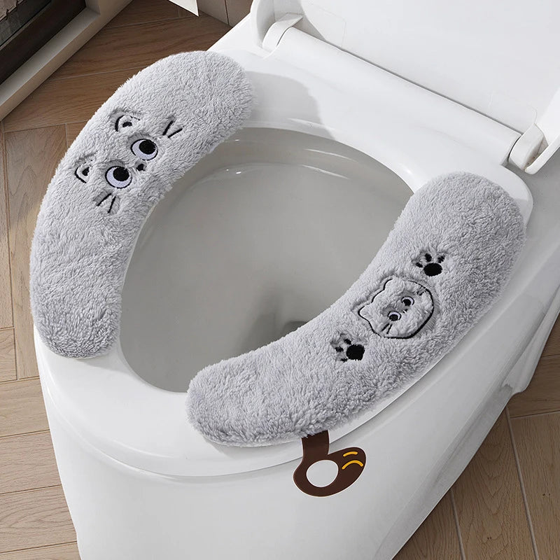 Winter Thickened Plush Toilet Seat Pad Household Universal Style Adhesive Fixed Warm Toilet Seat Cover