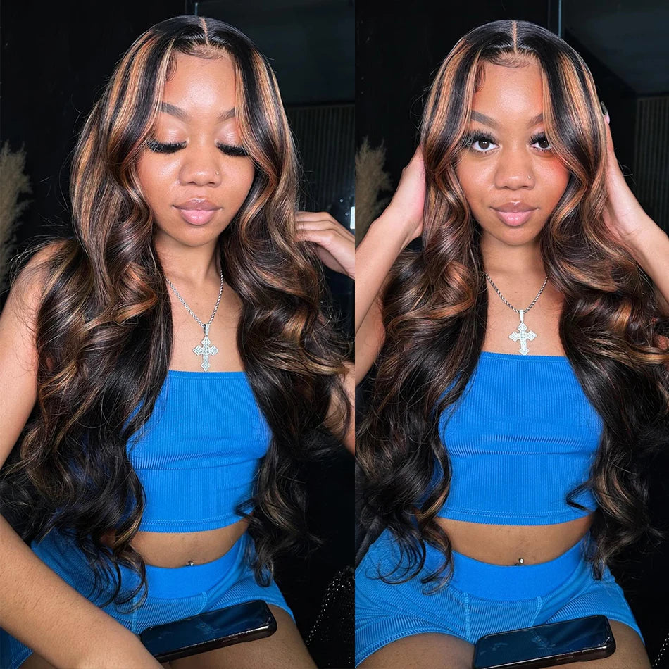 Ombre Highlight Lace Front Wig Human Hair 30Inch 1B 30 Black Brown 13x6 Body Wave Human Hair Wigs HD Lace Brazilian For Women