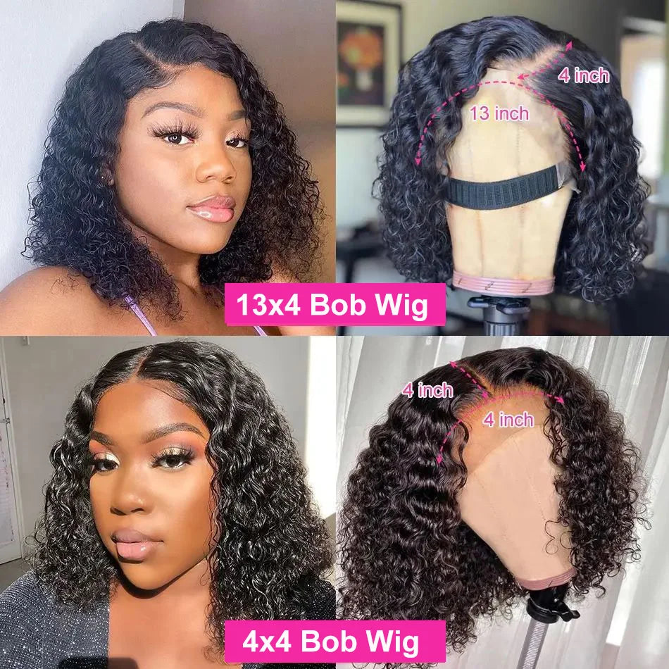 13x4 Short Curly Bob Wig Wet And Wavy Deep Wave Wig 200 Density Malaysian Lace Front Human Hair Wigs For Women 4x4 Closure Wig
