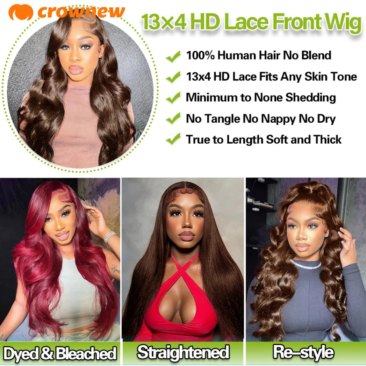#4 Brown Human Hair Wig Body Wave Lace Front Wig 13X4 HD Lace Frontal Wig 200% Chocolate Brown Lace Front Wigs Colored Brown Wig