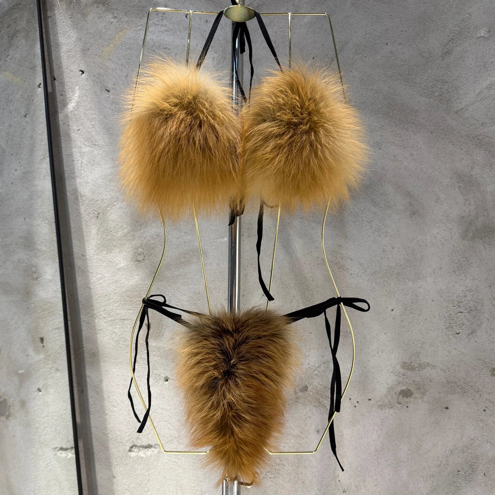 Natural Fur Bikini Women Real Fox Fur Bikini